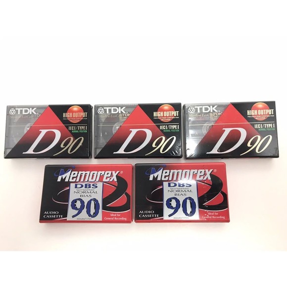 TDK D90 & Memorex DBS Cassette Tapes - Lot Of 5 - 90 Min Blank Audio High Output - Picture 2 of 7